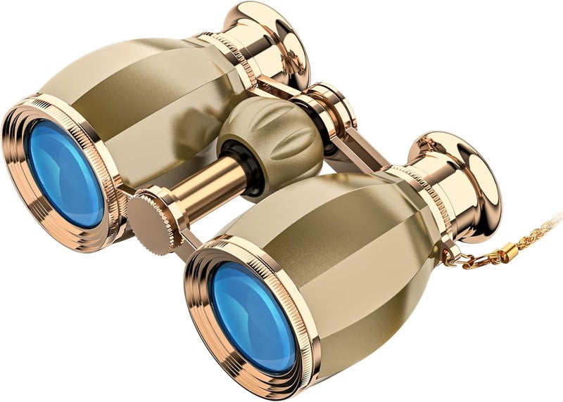 ESSLNB Opera Glasses Binoculars for Women Adults 4X30mm Theater Glasses Compact Binoculars for Theater and Concerts Antique with Case Removable Chain (Gold) - Image 1